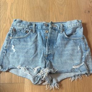 Agolde Light Blue Distressed Jean Shorts